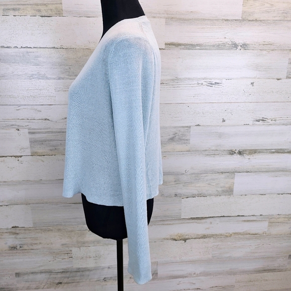 Eileen Fisher Womens Organic Linen Blend Open Front K It Cardigan XS Light Blue - Picture 6 of 13